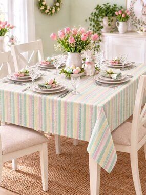 Colordrift Easter 60x120 Tablecloth Spring Stripe Garden Yellow Pink Green